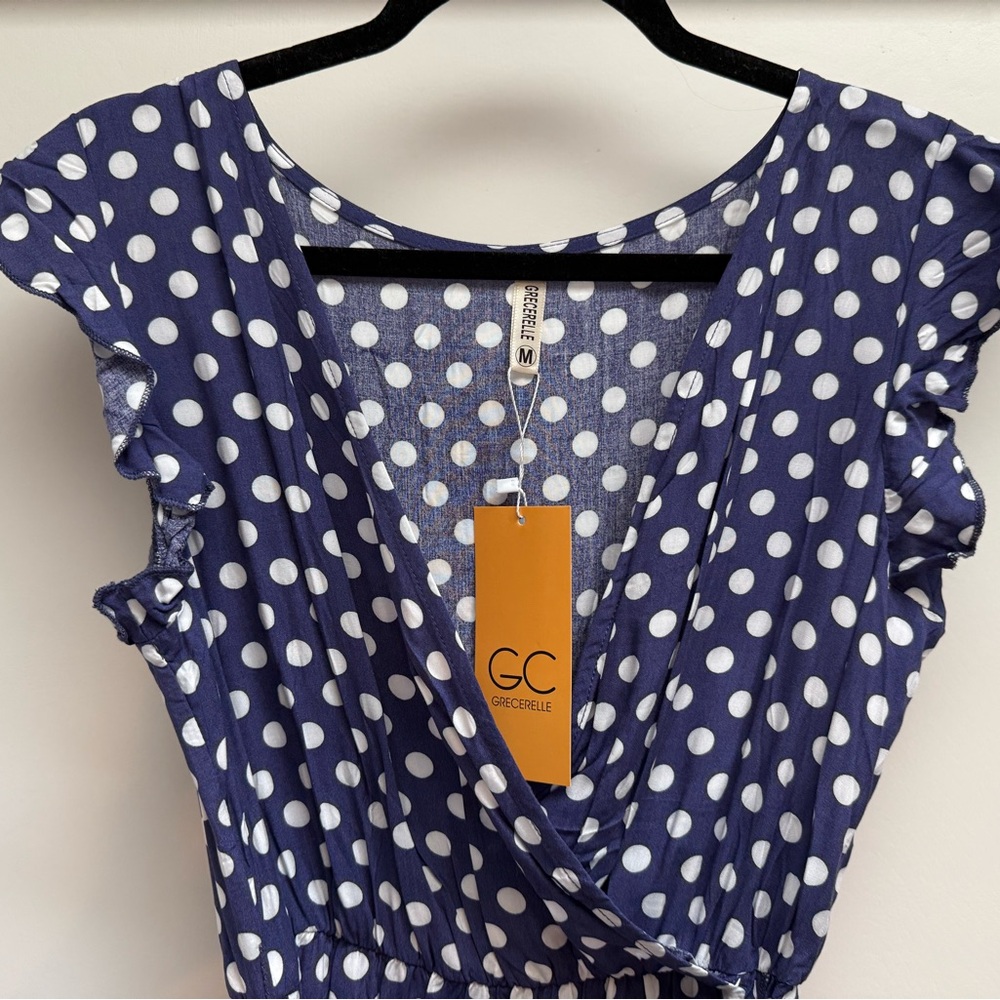 NWT Navy Polka Dot Wrap Dress - Blue- NWT